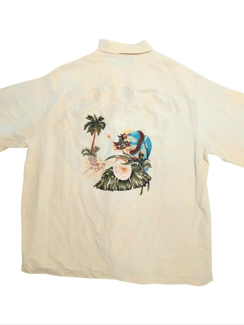 Vintage 90s Caribbean Short-Sleeve Shirt Button-Down with Palm Pocket Embroidery